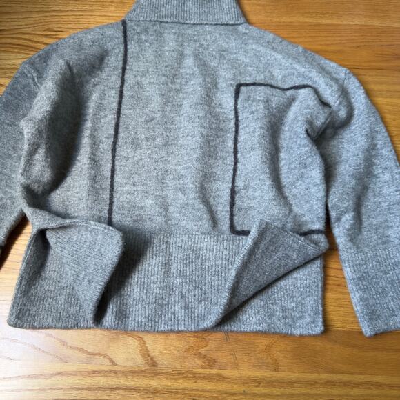 Zara Sweater Gray Black Print Mock neck Block Cozy Fall Winter Minimalist - Picture 4 of 7